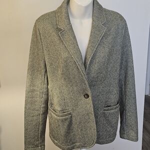 Lands' End Green and White Houndstooth Blazer Jacket